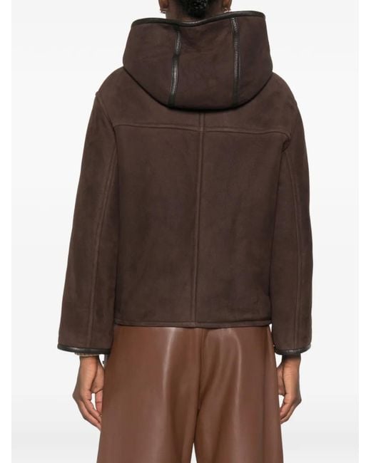 Yves Salomon Brown Hooded Buttoned Jacket