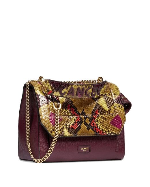 Lancel Purple Ninon Python Flap Cross Body Bag