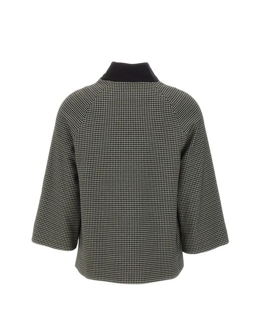 Elena Miro Gray Checked Mandarin-Collar Jacket