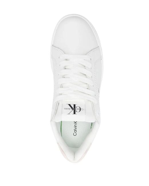 Calvin Klein White Logo-Print Lace-Up Sneakers