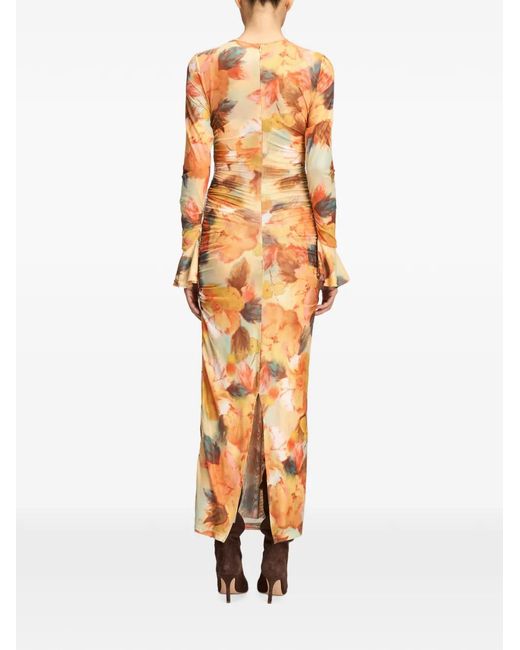 Cinq À Sept White Floral-Print Ruched Maxi Dress