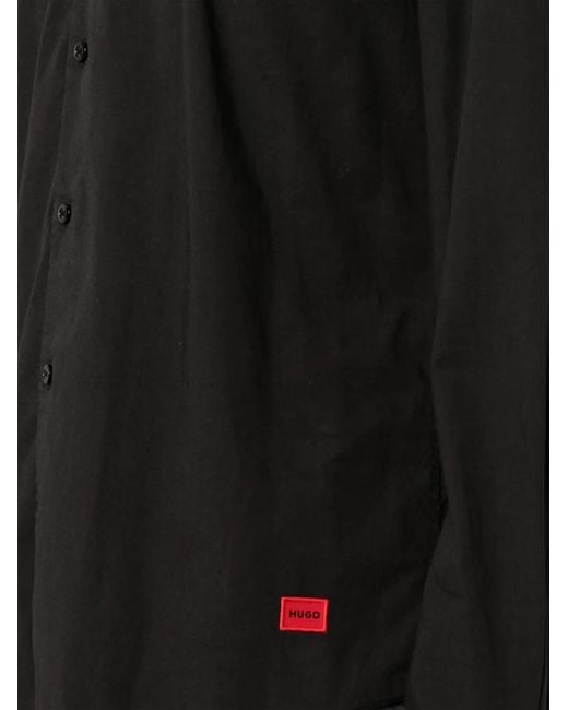 HUGO Black Logo-Embroidered Cotton Shirt for men