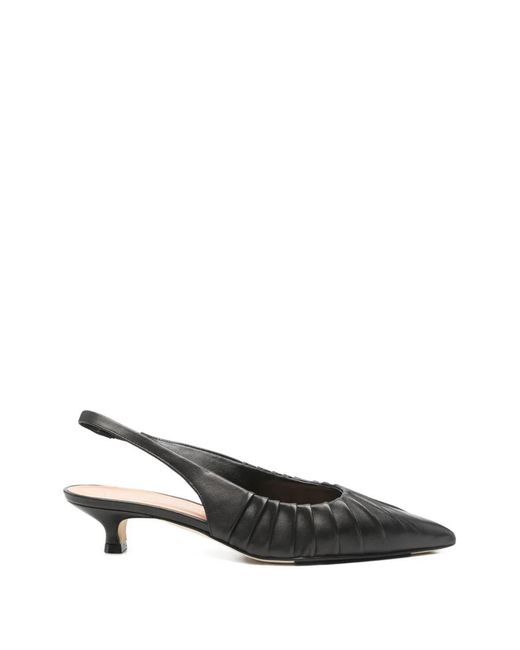 Julie Dee Black Leather Ruched Pumps