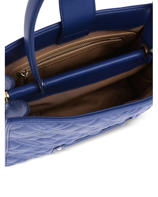 Moschino Blue Quilted Logo-Plaque Tote Bag