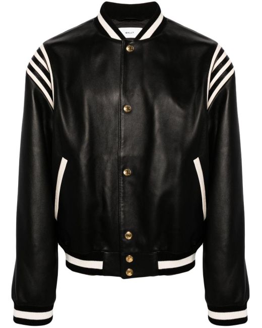 Bally Black Stripe-detailing Leather Bomber Jacket for men