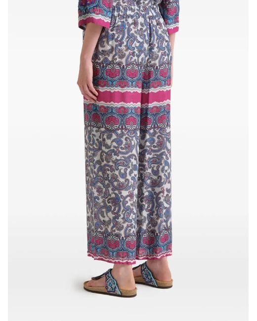 Maliparmi Blue Pantalon Ample À Imprimé Cachemire