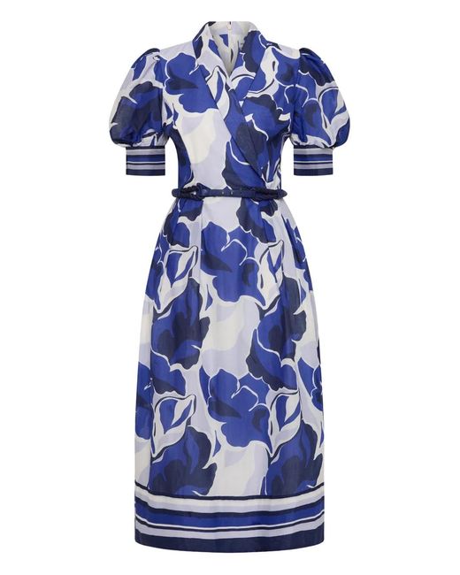 Rebecca Vallance Blue Paros Short-Sleeve Midi Dress
