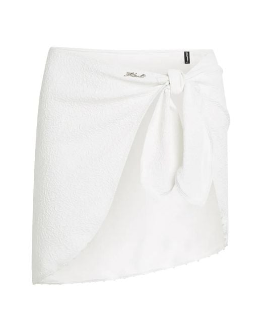 Karl Lagerfeld White Textured Pearl-Embellished Pareo
