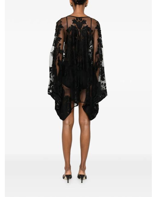 Norma Kamali Black Mini Floral-Devoré Mesh Dress