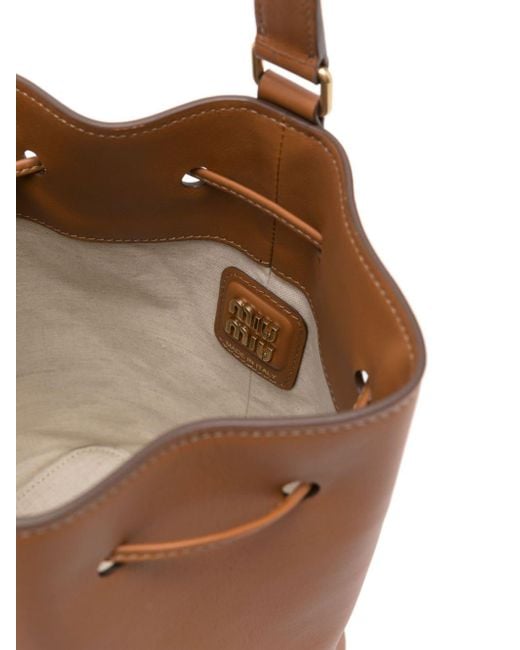 Miu Miu Brown Logo-embossed Leather Bucket Bag