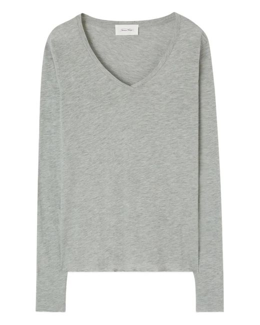 American Vintage Jacksonville T-Shirt Met V-Hals En Lange Mouwen in het Gray