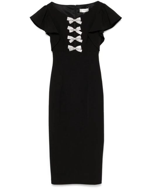 Nissa Black Bow-Detailed Midi Dress