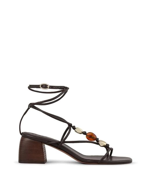 Ba&sh White Caya Beaded Ankle-Tie Sandals