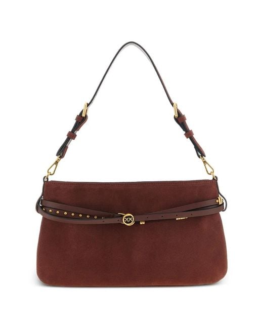 Pinko Purple Medium Belt Suede Shoulder Bag