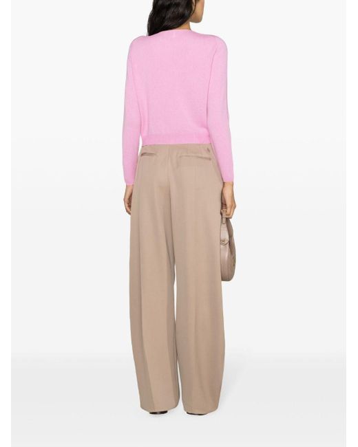 Allude Pink Round-neck Cropped Cashmere Cardigan