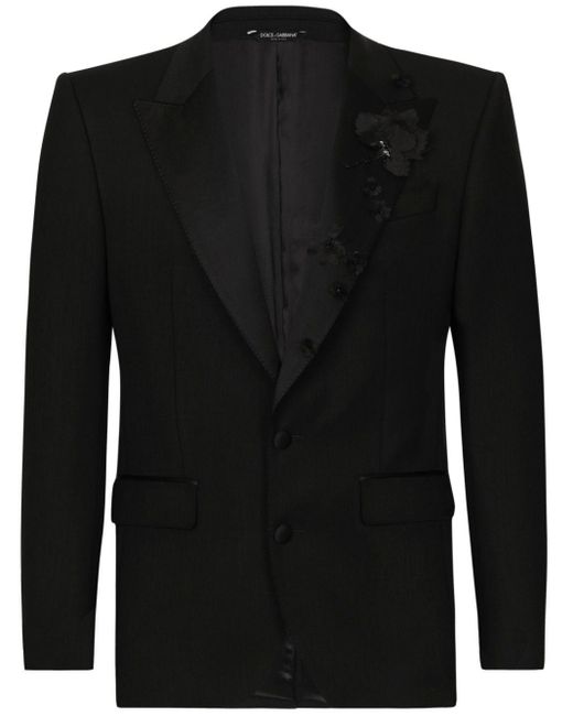Dolce & Gabbana Black Floral-appliqué Single-breasted Suit for men