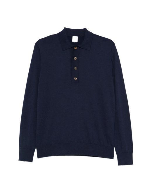 Eleventy Blue Long-Sleeve Polo Shirt for men