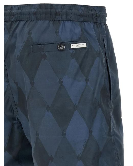 Ballantyne Blue Diamond-Pattern Swim Shorts for men