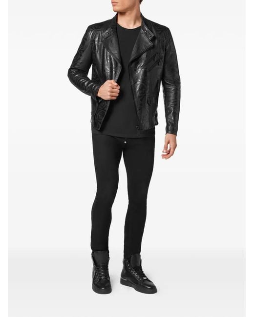 Philipp Plein Black Phyton Skull Printed Jacket for men