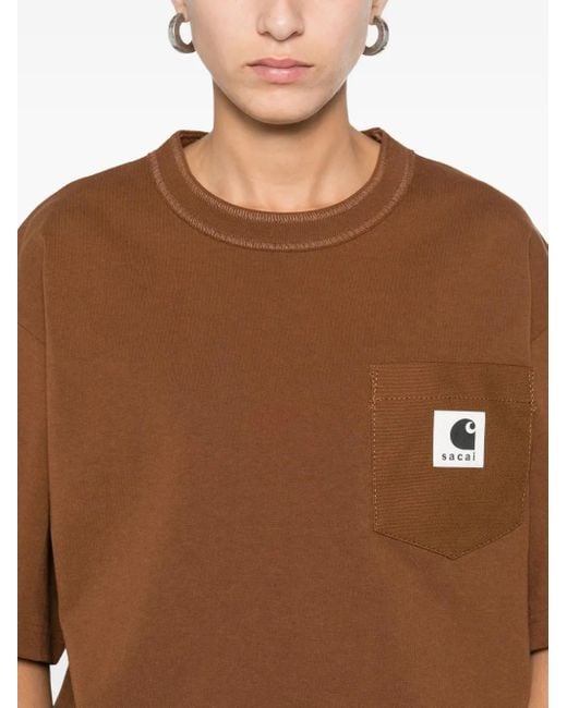 Sacai Brown Logo-Patch T-Shirt