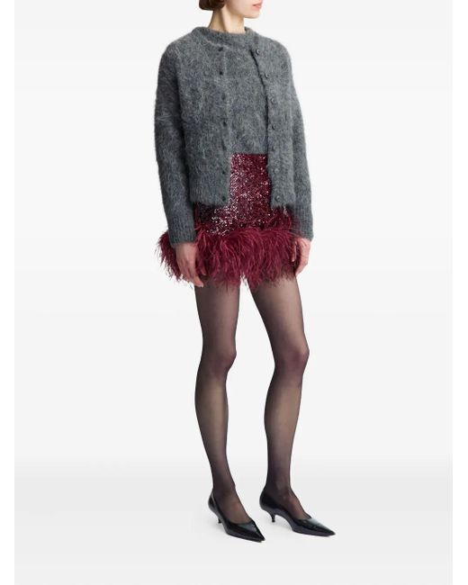 16Arlington Purple Giaci Feather-Trim Mini Skirt