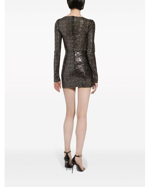 Vestido corto estilo corsé manga larga de lentejuelas Dolce & Gabbana de color Black