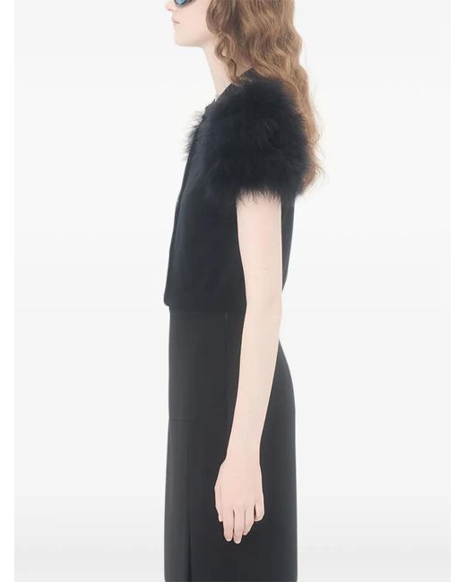 Valentino Garavani Black Feather Wool Knit Cardigan
