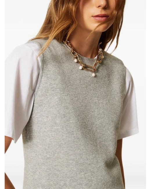 Twinset Gray Fitted Sleeveless Jumper