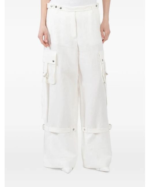 Teurn Studios White Cargo-pocket strap-detail trousers
