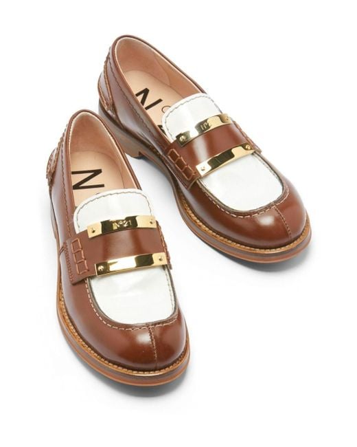 N°21 Brown Logo-plaque Two-tone Loafers
