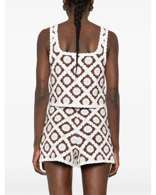 Maje White Floral-Embroidered Crochet Top