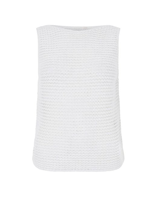 Vince White Open-Knit Sleeveless Blouse