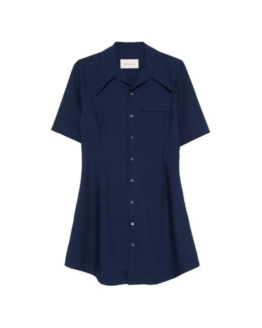 AMI Blue Long Sleeve Encre Wool Shirt Dress