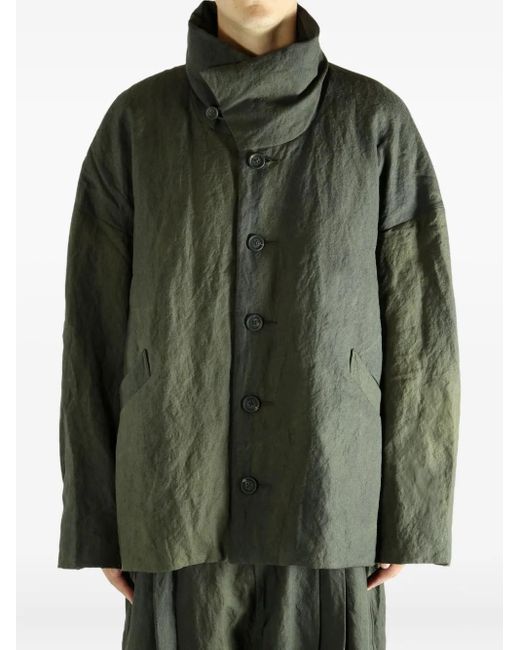 Ziggy Chen Green Buttoned Funnel-Neck Jacket for men