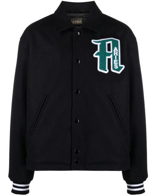 Aries Black Logo-Appliqué Varsity Jacket for men