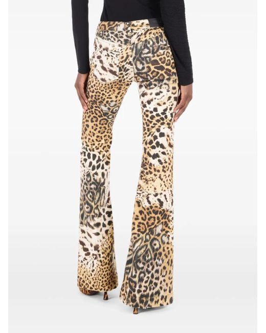 Roberto Cavalli Metallic Leopard-Print Flared Jeans