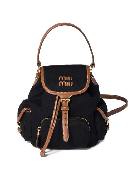 Miu Miu Black Canvas And Leather Backpack