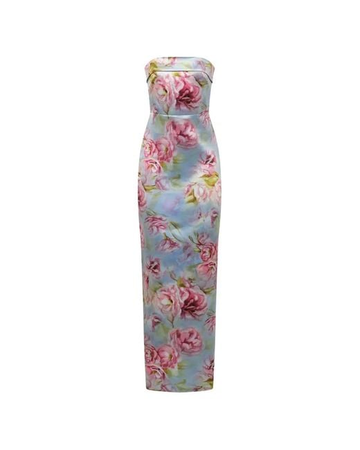 THEIA White Cleo Floral-Print Strapless Maxi Dress