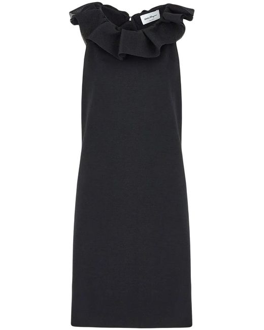 Ferragamo Black Ruffled-Neck Sleeveless Dress