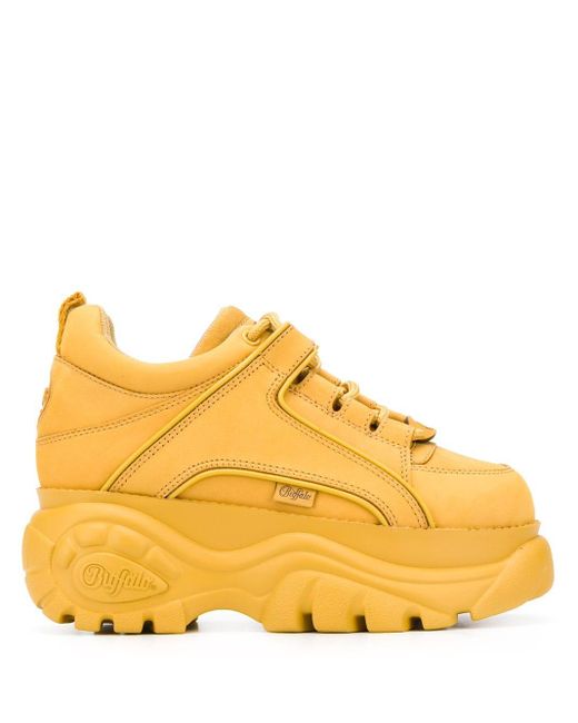 Buffalo Leather Platform Lace-up Sneakers in Yellow - Lyst