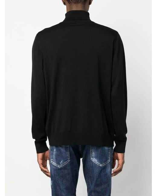 DSquared² Black Embroidered Monogram Roll Neck Jumper for men