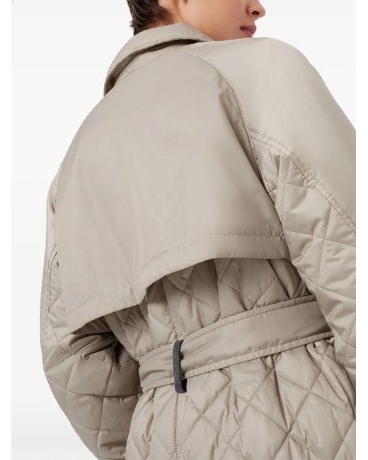 Brunello Cucinelli Natural Quilted Midi Padded Coat