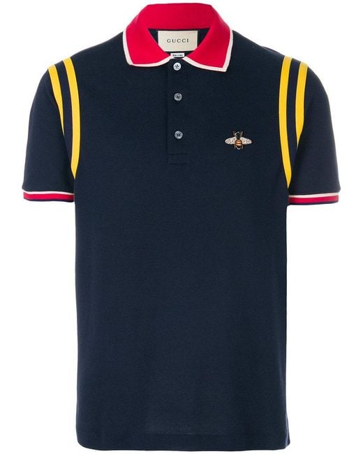 Gucci Blue Bee Patch Polo Shirt for men