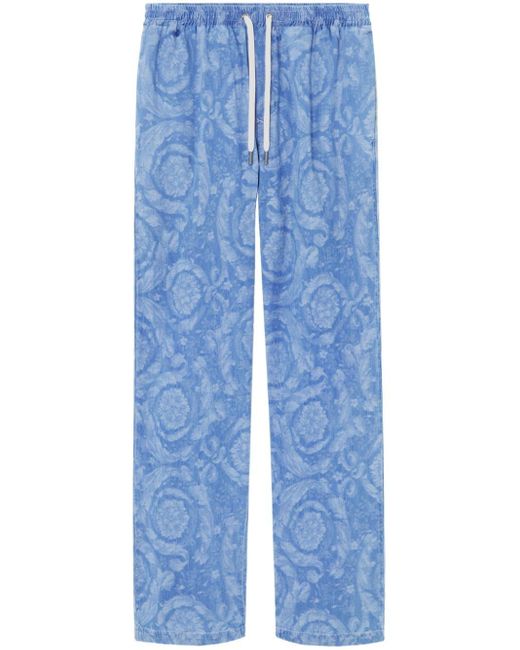 Pantaloni dritti con stampa Barocco di Versace in Blue da Uomo