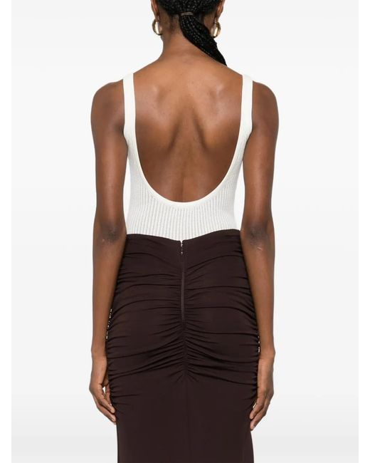 Elisabetta Franchi White Logo-Detail Ribbed Bodysuit
