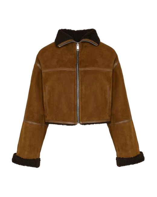 Yves Salomon Brown Shearling-Trimmed Suede Jacket