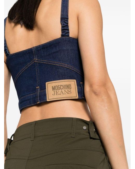 Moschino Blue Logo-patch Cotton-blend Top