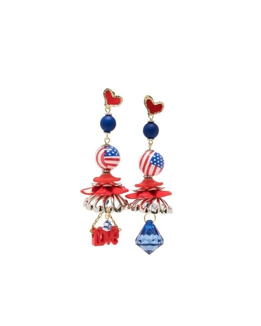 Amir Slama White American-Flag Statement Drop Earrings