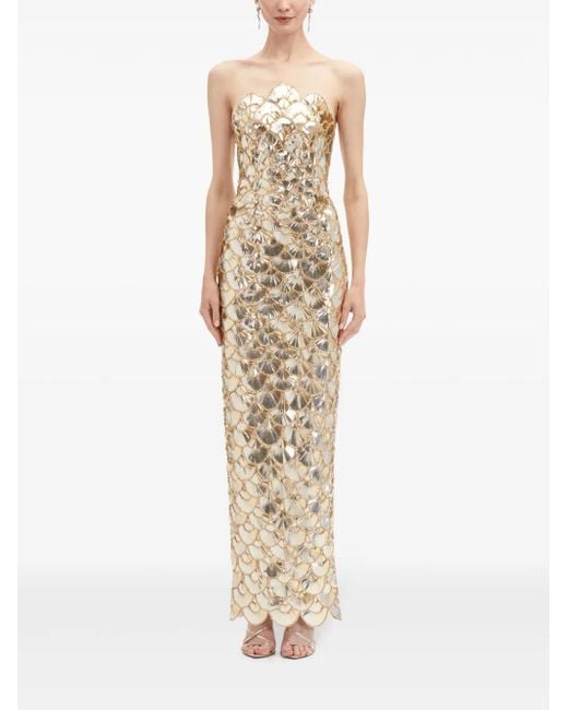 Oscar de la Renta Sequin-Scallop Embroidered Gown in Metallic | Lyst