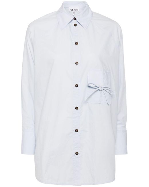 Ganni White Bow-detailing Cotton Shirt